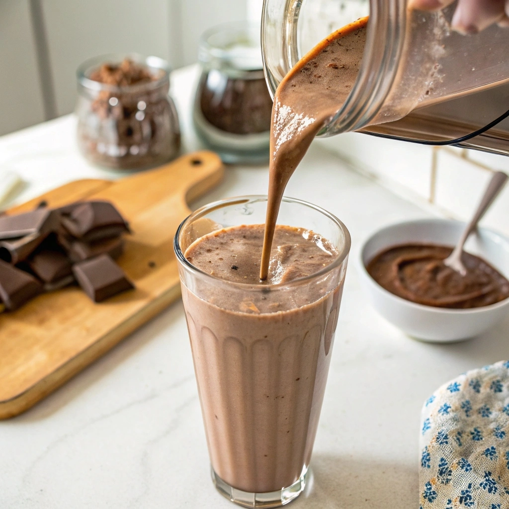 Chocolate Milkshake Recipe with Ice Cream 8 blending chocolate milkshake with ice cream