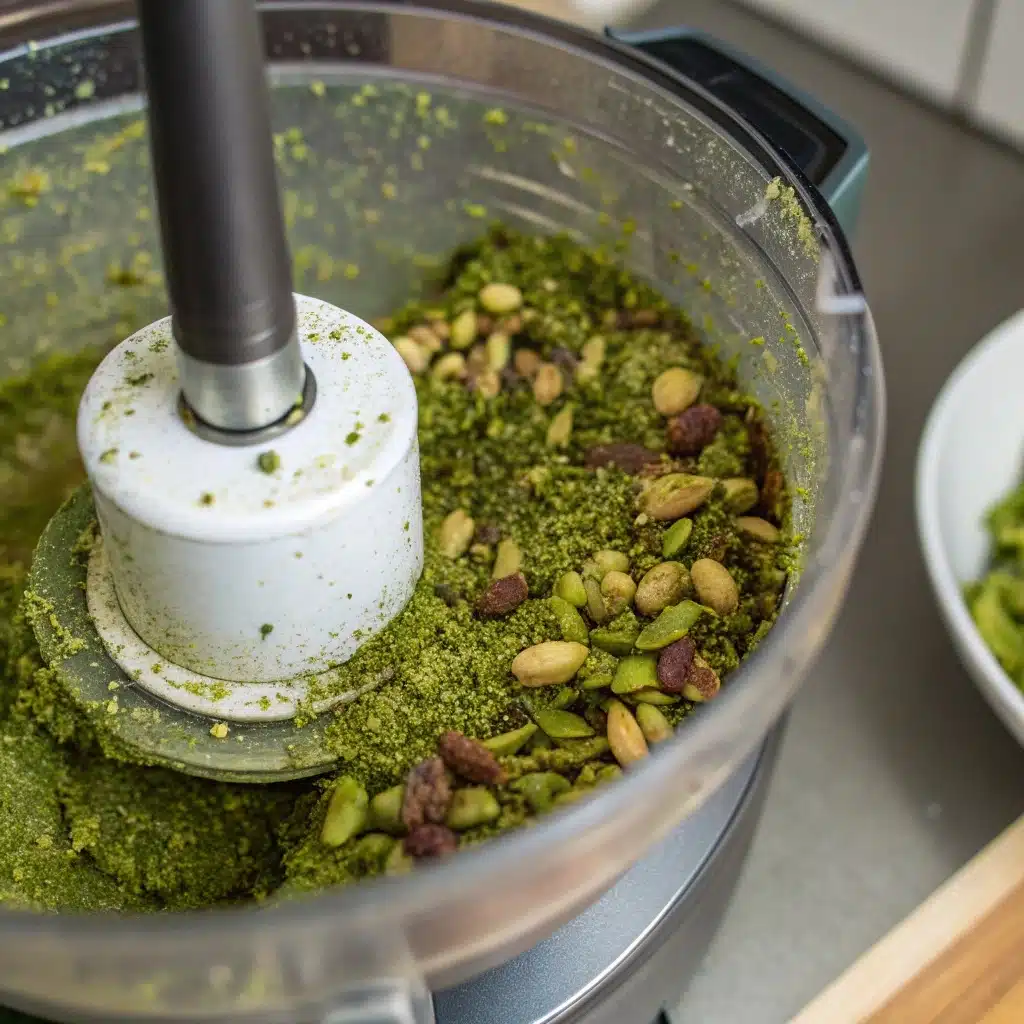 Pistachio Cream Magic: Irresistibly Smooth, Boldly Nutty Delight 8 blending pistachios in processor