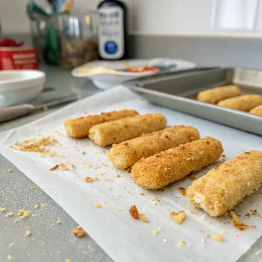 gluten-free-mozzarella-sticks-prep.jpg Breaded gluten free mozzarella sticks ready to freeze