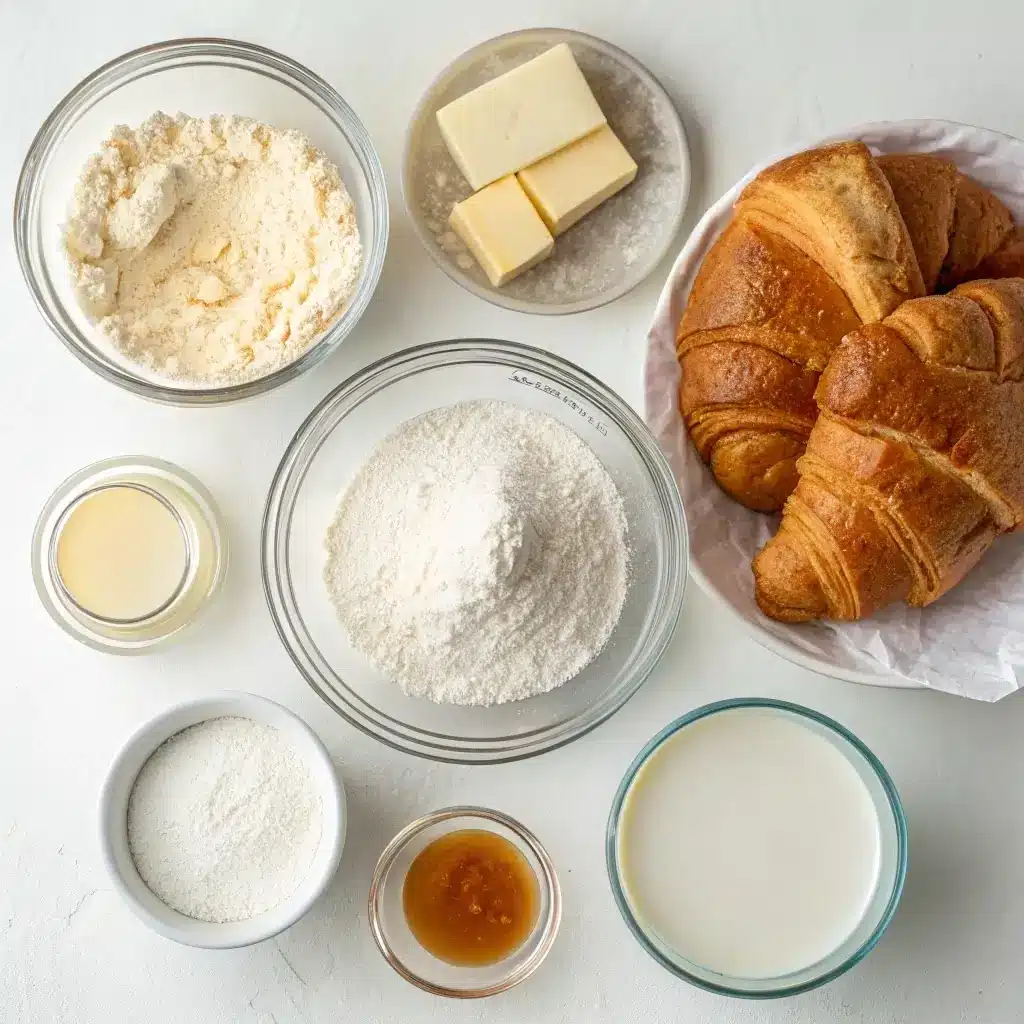 Croissant Sourdough Bread: A Buttery, Flaky Twist on a Classic Favorite 2 flat lay of croissant sourdough ingredients on whi 1