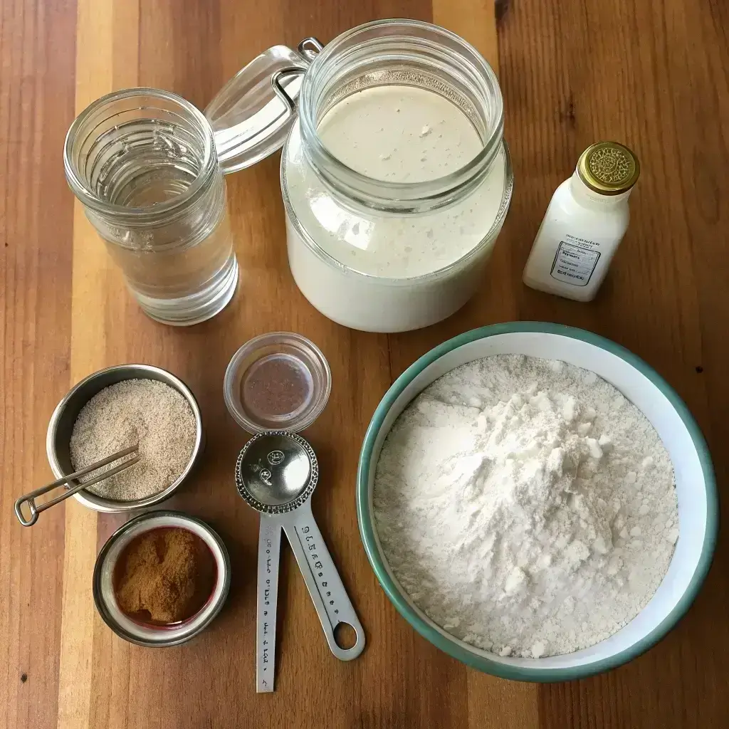 Low FODMAP Sourdough Bread – A Gut-Friendly Slice You’ll Love 3 low FODMAP sourdough bread ingredients laid out