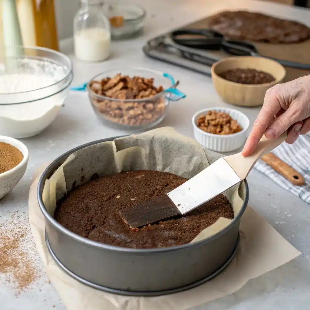 Gluten Free Ice Cream Cake That’ll Wow Any Crowd 4 Pressing brownie base for gluten free ice cream cake