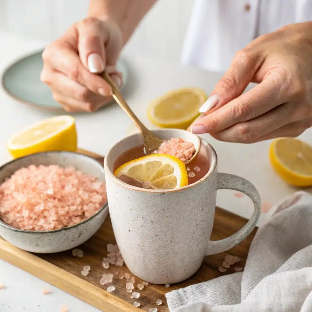 Pink Salt Recipe Weight Loss That Actually Works 3 Stirring pink Himalayan salt into warm lemon water for morning detox