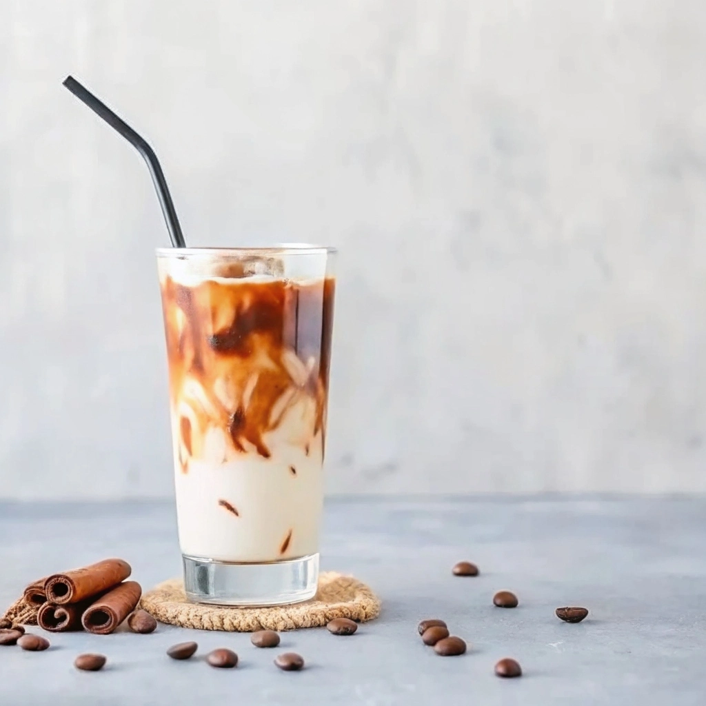 Healthy Coffee Creamer Recipes You’ll Actually Crave 2 Glass of iced coffee with cinnamon creamer, surrounded by cinnamon sticks and coffee beans