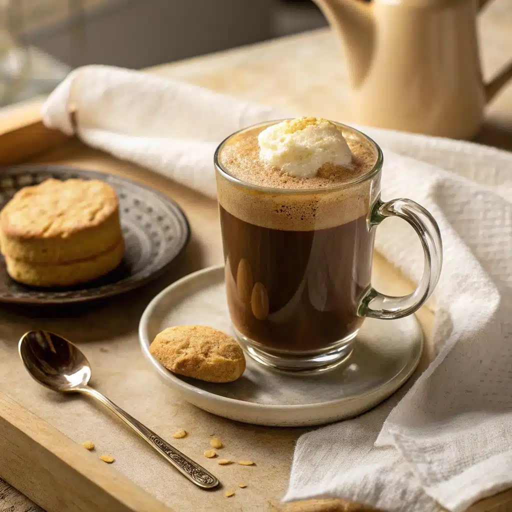served-keto-heavy-cream-coffee.jpg served bulletproof coffee with heavy cream and keto biscuit