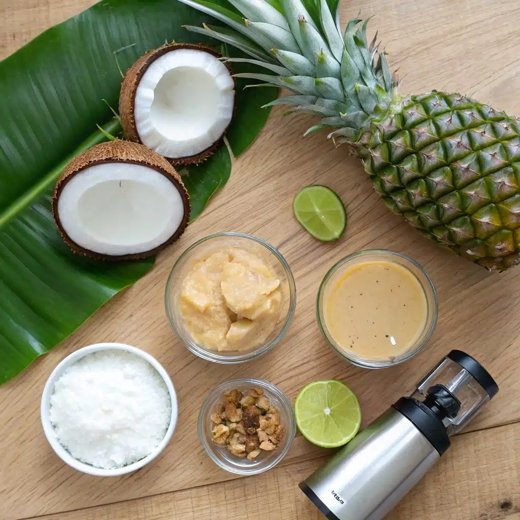 peanut-colada-drink-ingredients.jpg Ingredients for peanut colada drink on wooden table